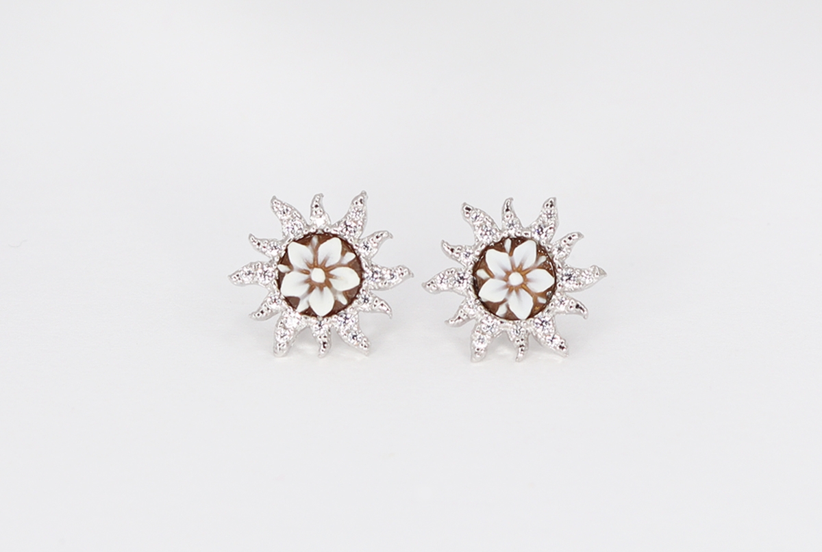 ORECCHINI SARDONICA SOLE 6MM ARGENTO E ZIRCONI-0