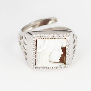 ANELLO QUADRATO SARDONICA PROFILO DONNA10MM ARGENTO E ZIRCONI-2449
