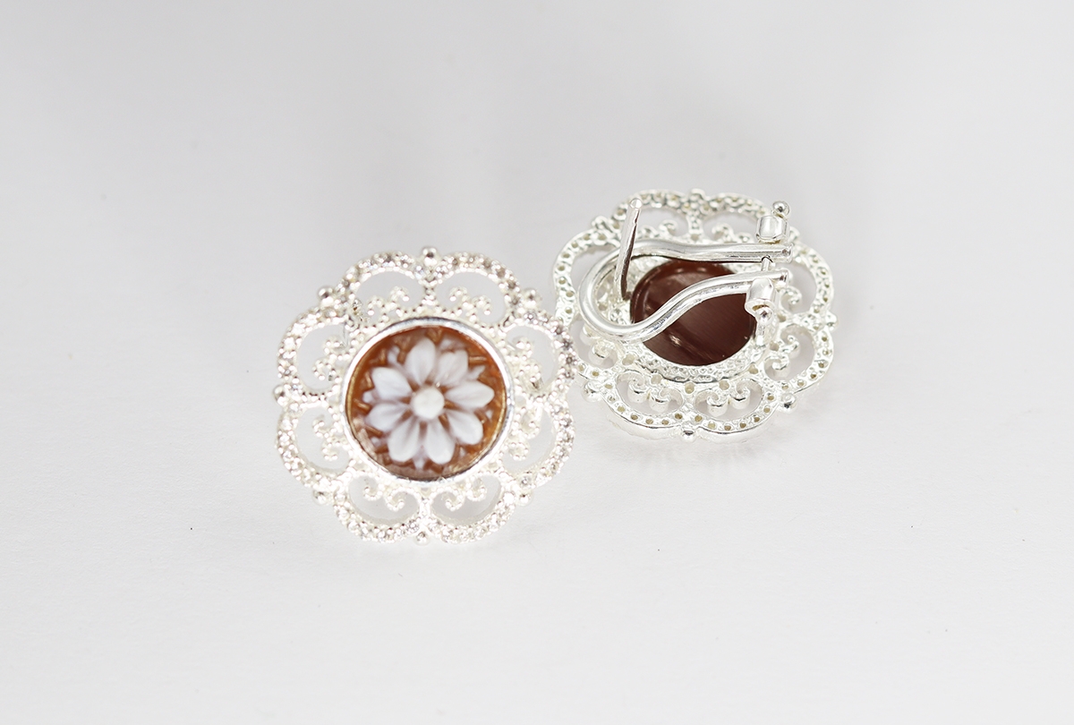 ORECCHINI SARDONICA 10MM ARGENTO ZIRCONI-2465