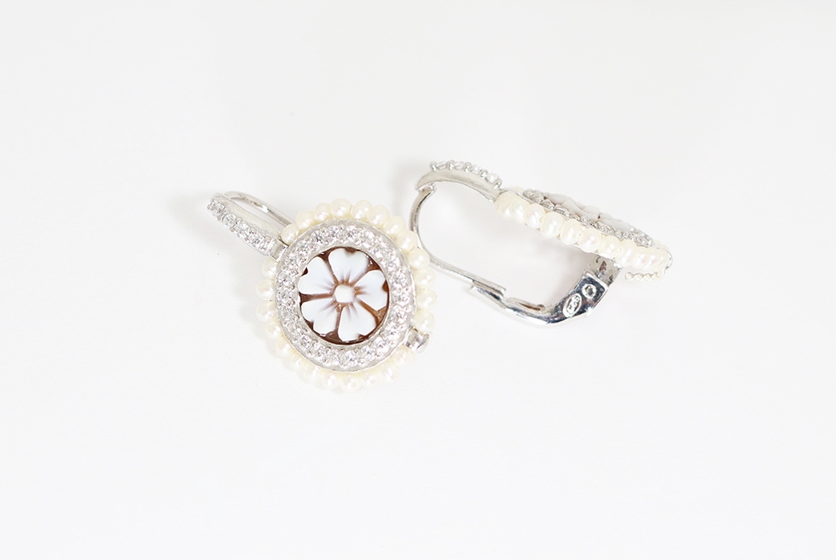 ORECCHINI SARDONICA 8MM ARGENTO PERLINE E ZIRCONI-2303