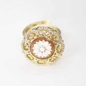 ANELLO CON FIORE SARDONICA ARGENTO DORATO E ZIRCONI-2338