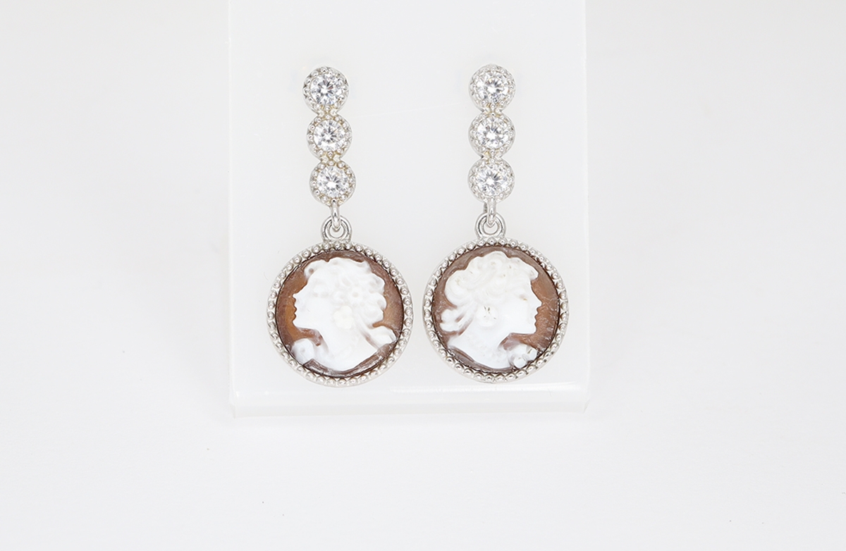 ORECCHINI SARDONICA ARGENTO 12 MM E ZIRCONI-2862