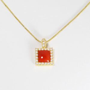 CIONDOLO QUADRATO CORALLO E ZIRCONI ARGENTO DORATO-2919