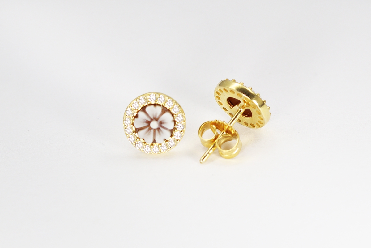 ORECCHINI SARDONICA 6 MM ZIRCONI E ARGENTO DORATO-2788