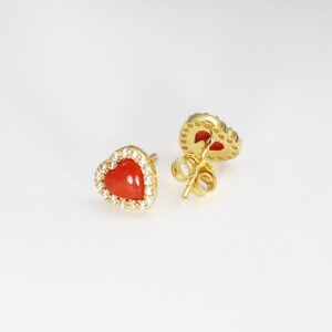 ORECCHINI CUORI CORALLO ARGENTO DORATO E ZIRCONI-2929