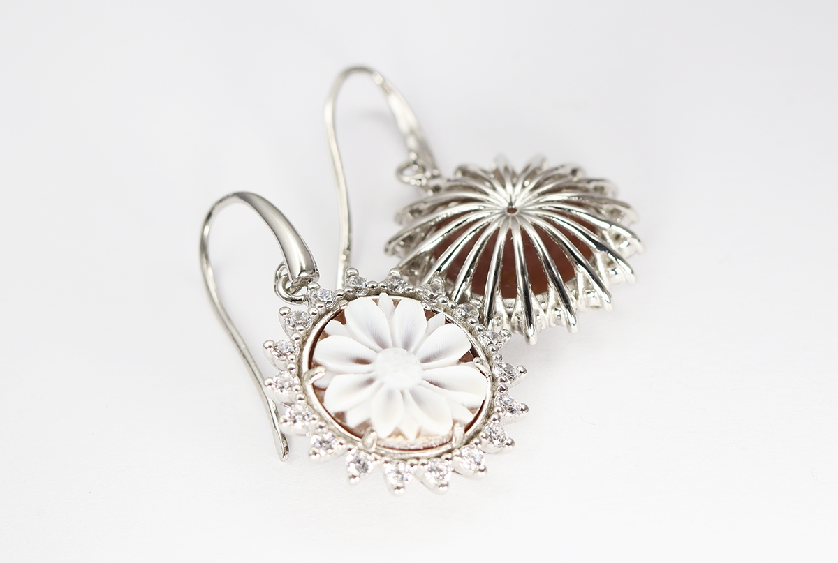 ORECCHINI GIRASOLE SARDONICA 14MM ARGENTO E ZIRCONI-2600