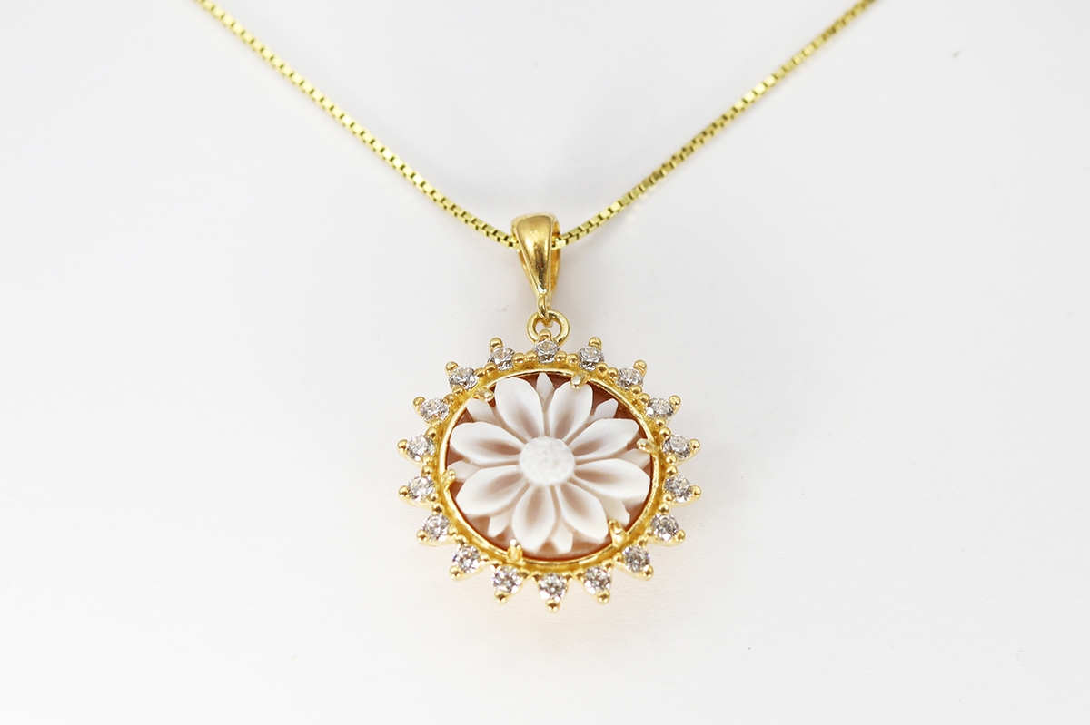 CIONDOLO SARDONICA GIRASOLE 14MM ARGENTO DORATO E ZIRCONI-2593