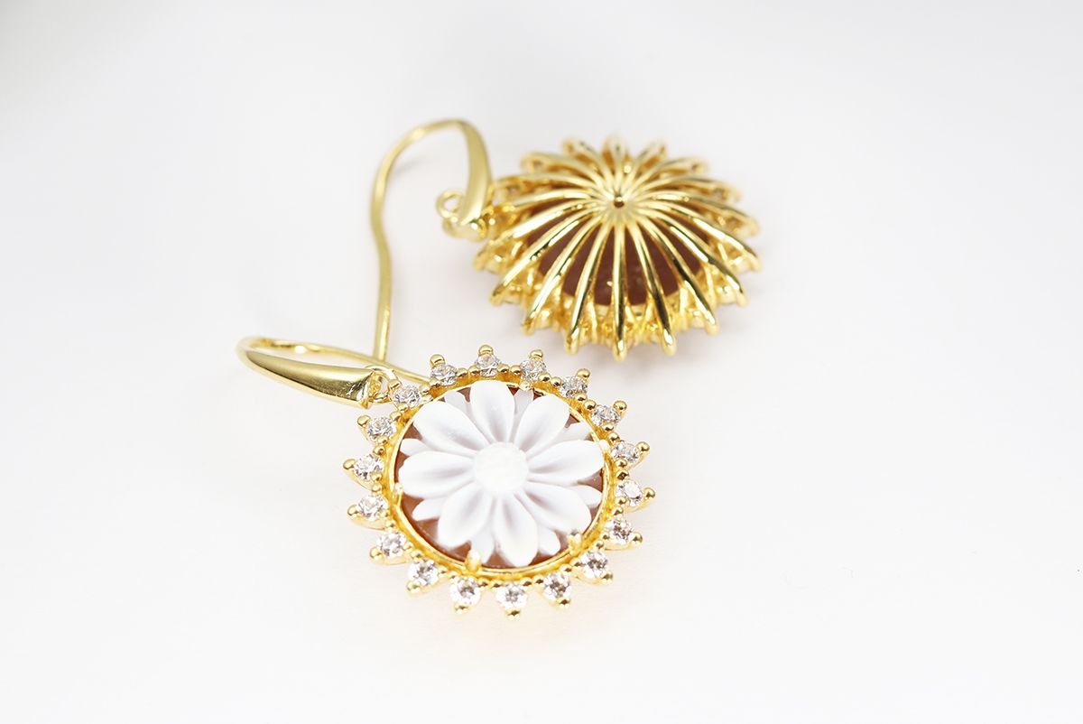 ORECCHINI GIRASOLE SARDONICA 14MM ARGENTO DORATO E ZIRCONI-2596